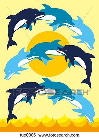 A print of dolphins jumping and creating a pattern View Large Illustration Stock Illustration - A print of dolphins jumping and creating a pattern. Fotosearch