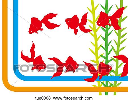 Stock Illustration - A print of gold fish swimming in a bowl. Fotosearch