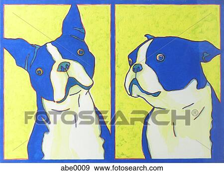 Stock Illustration - A print of two Boston Terriers. Fotosearch