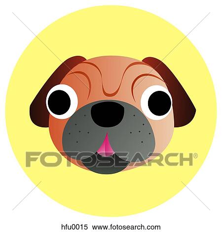A Pug on a yellow circular background View Large Illustration Stock Illustration - A Pug on a yellow circular background. Fotosearch