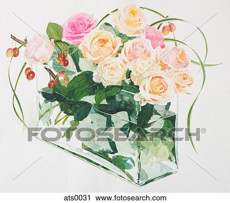 A rectangular vase of apricot colored roses View Large Illustration Clip Art - A rectangular vase of apricot colored roses. Fotosearch