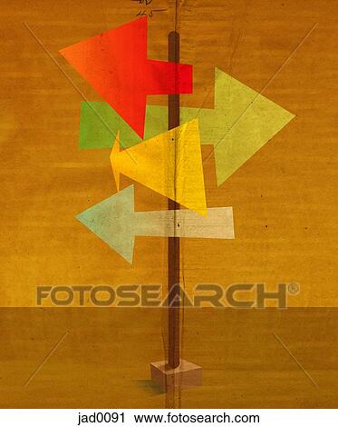Clip Art - A sign dotted with arrows of different directions. Fotosearch