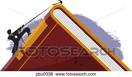 Stock Illustration - A small figure climbing up the spine of a book with a rope and anchor. Fotosearch