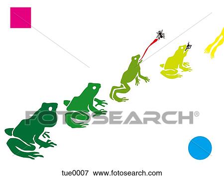 Stock Illustration - A stencil of frogs in a row. Fotosearch