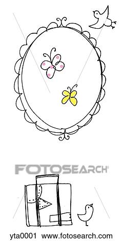 A suitcase, mirror and bird View Large Illustration Clip Art - A suitcase, mirror and bird. Fotosearch