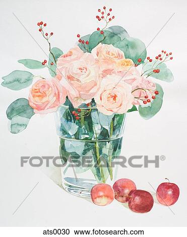 Clipart - A tall vase filled with apricot colored roses. Fotosearch