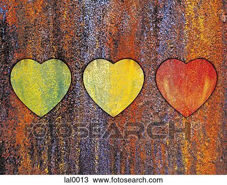 Drawing - A textured illustration of three hearts. Fotosearch