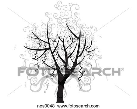 Stock Illustration - A tree with layers of swirling lines making up the trees foliage. Fotosearch
