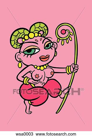 Drawing - A tribal dancing character. Fotosearch