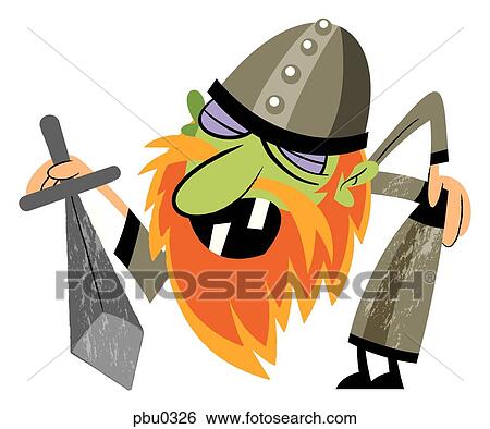 A Viking with a sore back holding a heavy sword View Large Illustration Stock Illustration - A Viking with a sore back holding a heavy sword. Fotosearch