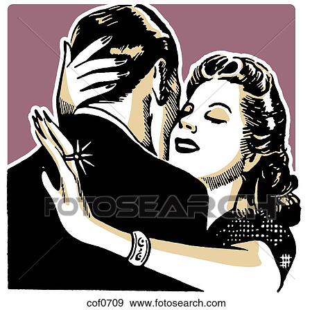 Stock Illustration - A vintage illustration of a couple embracing. Fotosearch