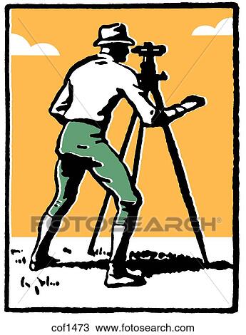 Drawing - A vintage illustration of a man surveying the land. Fotosearch