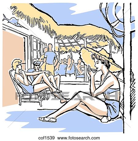 A vintage illustration of people relaxing on vacation View Large Illustration Stock Illustration - A vintage illustration of people relaxing on vacation. Fotosearch