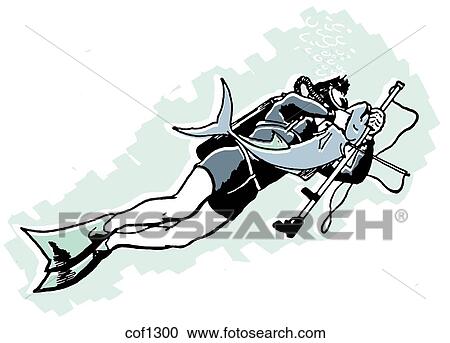 A vintage image of a person scuba diving View Large Illustration Clipart - A vintage image of a person scuba diving. Fotosearch
