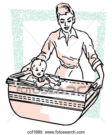 Stock Illustration - A vintage style illustration of a woman and baby. Fotosearch