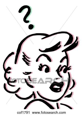 Clip Art - A vintage style image of a woman and a question mark. Fotosearch