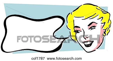 Stock Illustration - A vintage style portrait of a woman and sign. Fotosearch