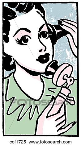 Stock Illustration - A vintage style portrait of a woman taking on an old fashioned telephone. Fotosearch