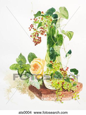 A watercolor painting of flowers creeping from a vase View Large Illustration Stock Illustration - A watercolor painting of flowers creeping from a vase. Fotosearch