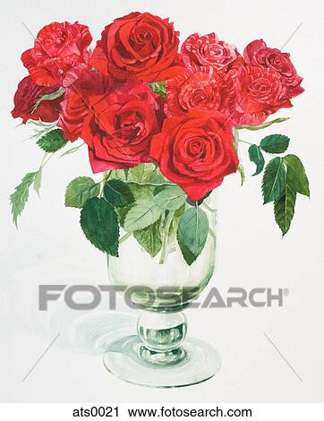 A watercolor painting of red roses in a vase View Large Illustration Clip Art - A watercolor painting of red roses in a vase. Fotosearch