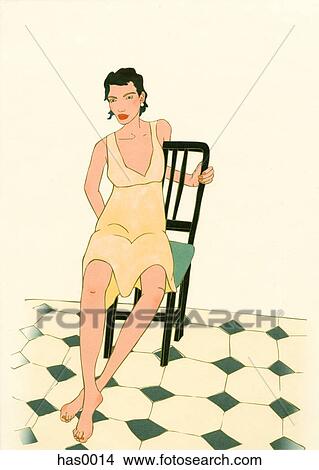 Stock Illustration - A woman balanced on a chair. Fotosearch