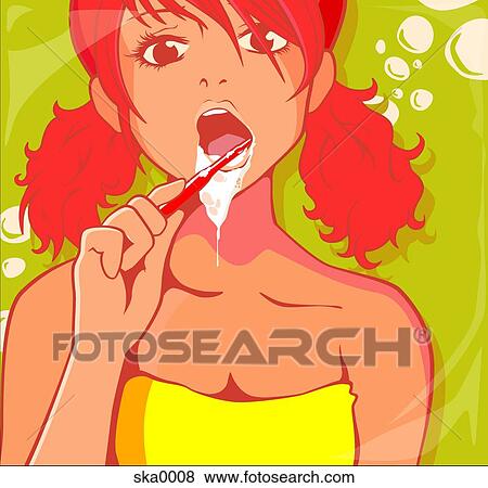 Stock Illustration - A woman cleaning her teeth. Fotosearch