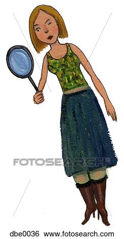 Stock Illustration - A woman examining through a magnifying glass. Fotosearch
