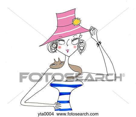 A woman with a cat around her neck View Large Illustration Stock Illustration - A woman with a cat around her neck. Fotosearch