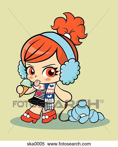 Stock Illustration - A young character eating an ice-cream. Fotosearch