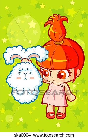 A young character holding a toy rabbit View Large Illustration Stock Illustration - A young character holding a toy rabbit. Fotosearch
