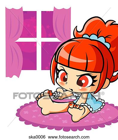 Stock Illustration - A young character painting her toenails. Fotosearch