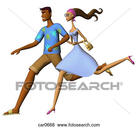 Stock Illustration - A young couple running illustrated in a 3D style. Fotosearch