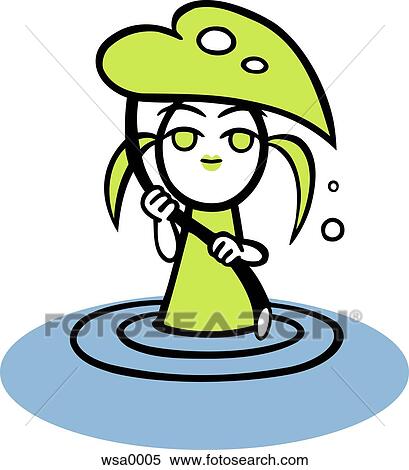 Stock Illustration - A young girl sheltering under a lily leaf. Fotosearch