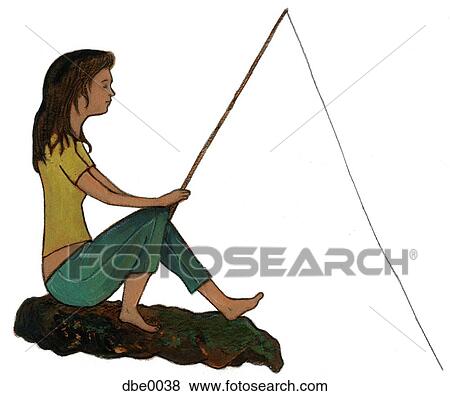 Stock Illustration - A young woman fishing. Fotosearch