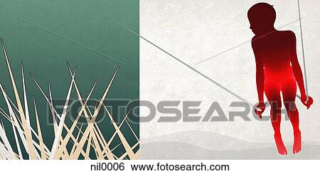 An abstract image of a red figure on a swing and a fern plant View Large Illustration Stock Illustration - An abstract image of a red figure on a swing and a fern plant. Fotosearch