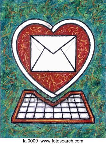 Stock Illustration - An illustration depicting a computer shaped like a heart with a large envelope on the screen. Fotosearch