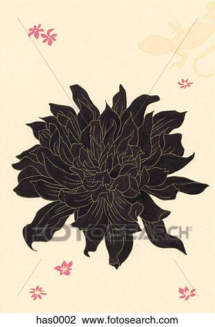 Drawing - An illustration of a black flower on a beige background. Fotosearch