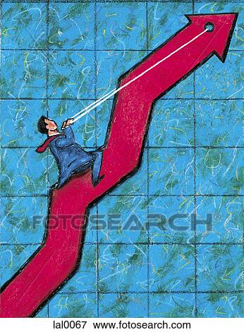 Stock Illustration - An illustration of a businessman riding a graph on its way up. Fotosearch