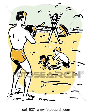 Stock Illustration - An illustration of a couple and child having fun in the sun on vacation. Fotosearch
