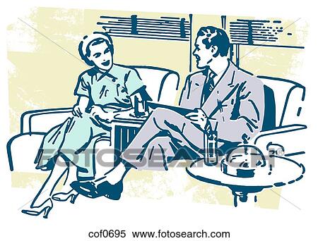 Stock Illustration - An illustration of a couple taking on a sofa. Fotosearch