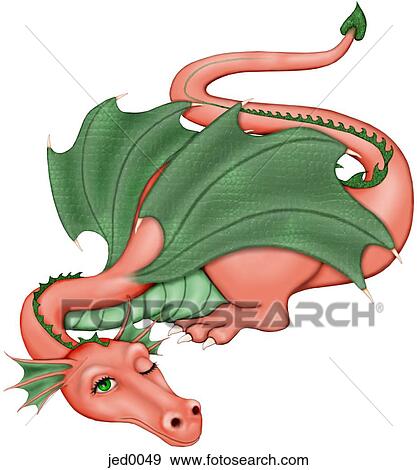 Stock Illustration - An illustration of a dragon waking from its slumber. Fotosearch