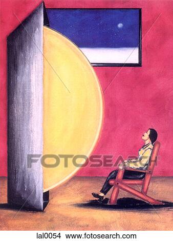 Stock Illustration - An illustration of a figure sitting in front of a large globe. Fotosearch