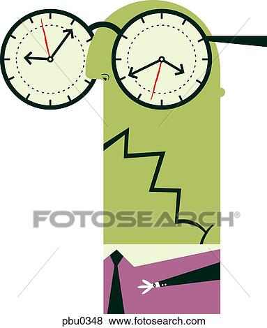 An illustration of a figure wearing over sized glasses with clocks where the lenses usually are View Large Illustration Stock Illustration - An illustration of a figure wearing over sized glasses with clocks where the lenses usually are. Fotosearch