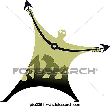 Clip Art - An illustration of a green figure holding clock arms and filled with numbers. Fotosearch
