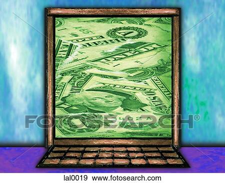 An illustration of a laptop computer with its screen covered with a collage dollar bills View Large Illustration Stock Illustration - An illustration of a laptop computer with its screen covered with a collage dollar bills. Fotosearch