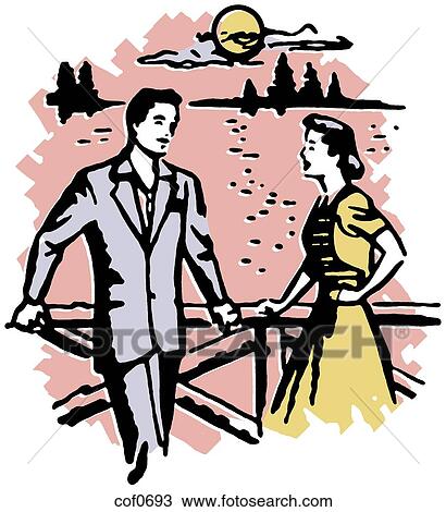 Drawing - An illustration of a man and woman on a date. Fotosearch