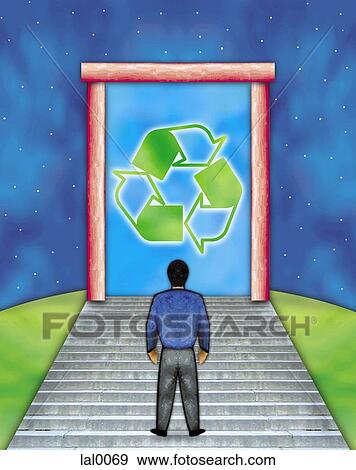 An illustration of a man approaching a recycle sign View Large Illustration Stock Illustration - An illustration of a man approaching a recycle sign. Fotosearch