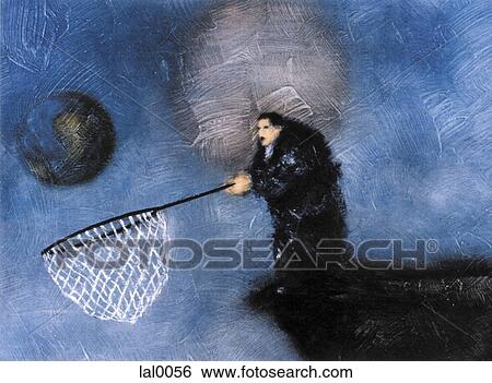 Stock Illustration - An illustration of a man catching a world globe in a net. Fotosearch