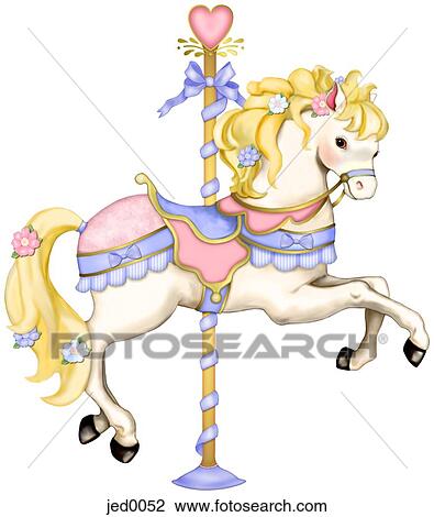 Drawing - An illustration of a merry-go-round horse. Fotosearch