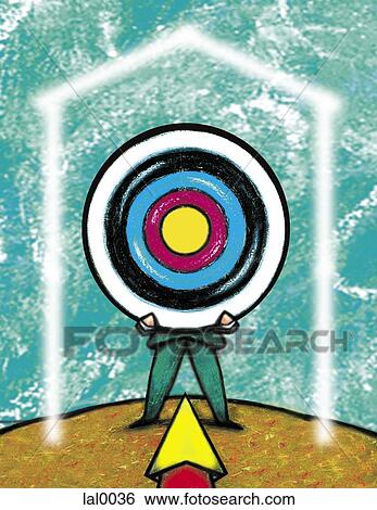 Stock Illustration - An illustration of a person holding an archery target and arrow directed towards it. Fotosearch